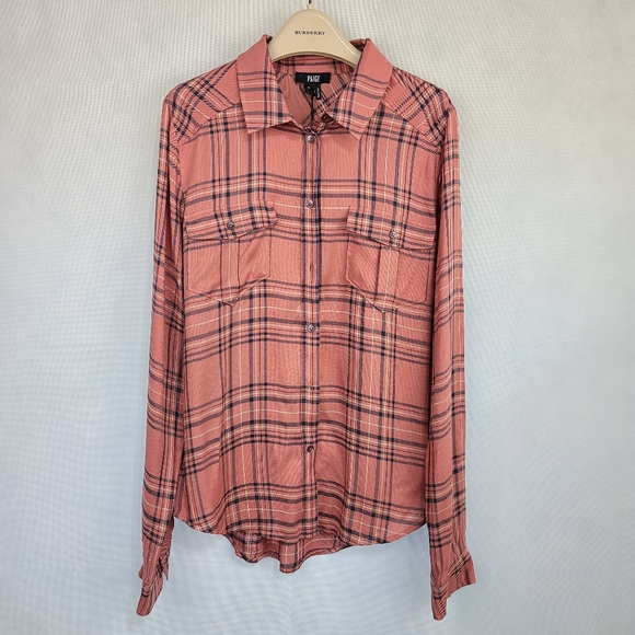 NEW- PAIGE MYA Shirt Fox glove Plaid in Old Rose - Picture 4 of 7